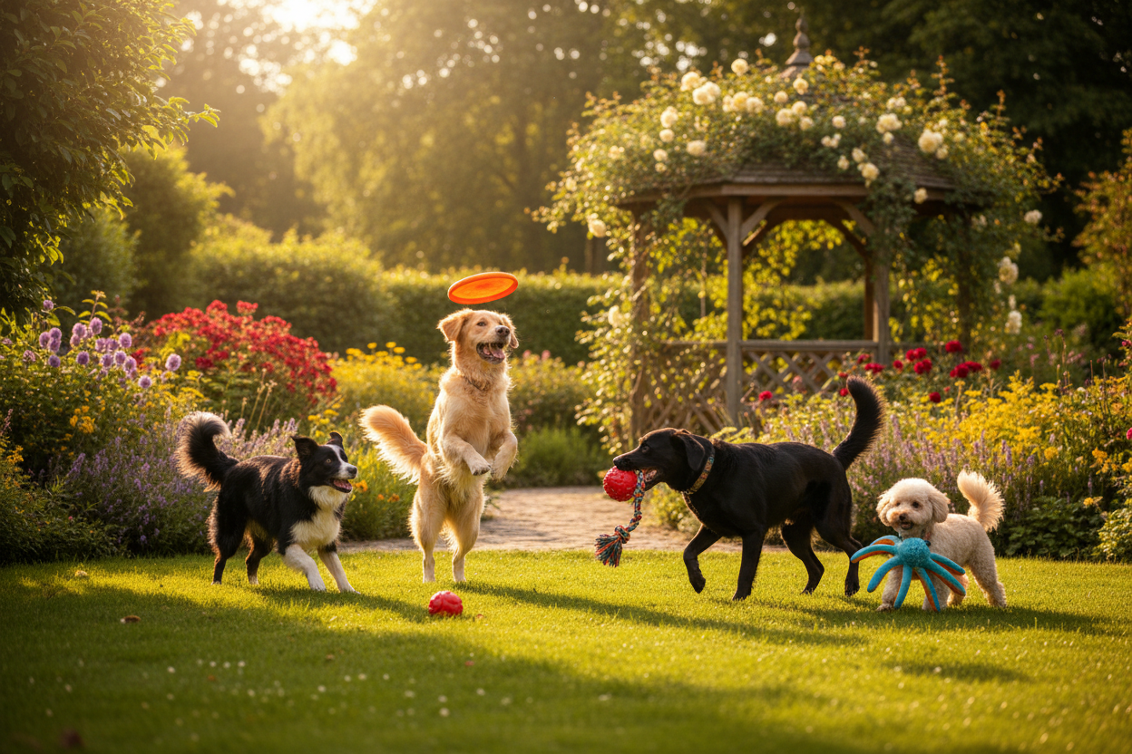 Dogs playing in the garden